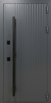 Стальная дверь с порошковым покрытием графит, выдавленным рисунком и бугельной ручкой