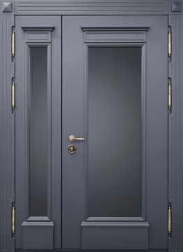 Полуторастворчатая стальная термодверь с большими стеклами и панелями МДФ антрацит с багетом